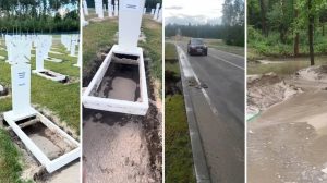 Мільярдні потоки під новорічну ялинку: будівельникам військового меморіалу в Гатному за добу перерахували 750 мільйонів, поки могили тонуть у болоті